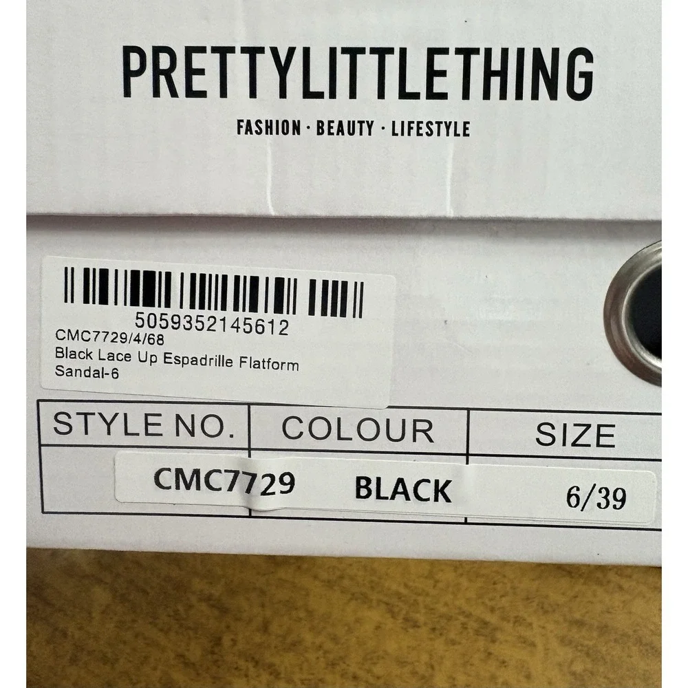 PrettyLittleThing Black Lace Up‎ Espadrille Flatform Sandal Size 8 US NEW